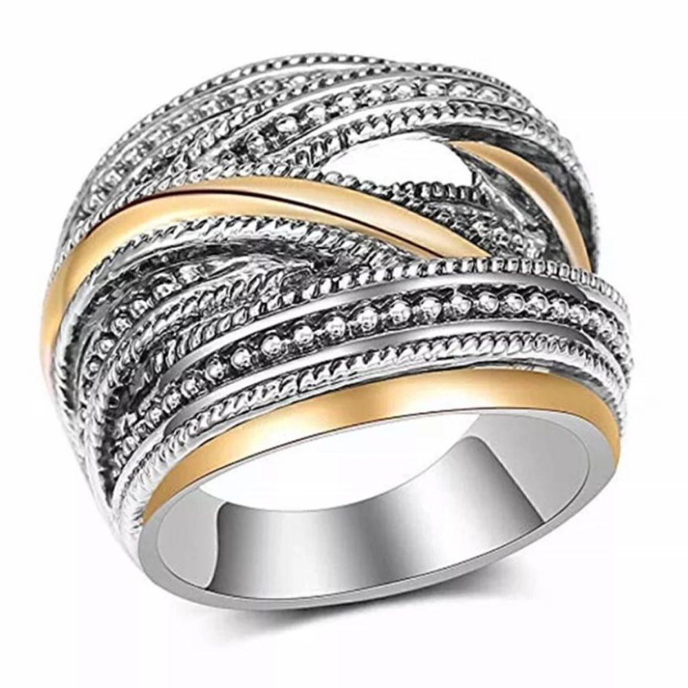 The Designer 2 Tone 925 Silver Statement Ring size 8